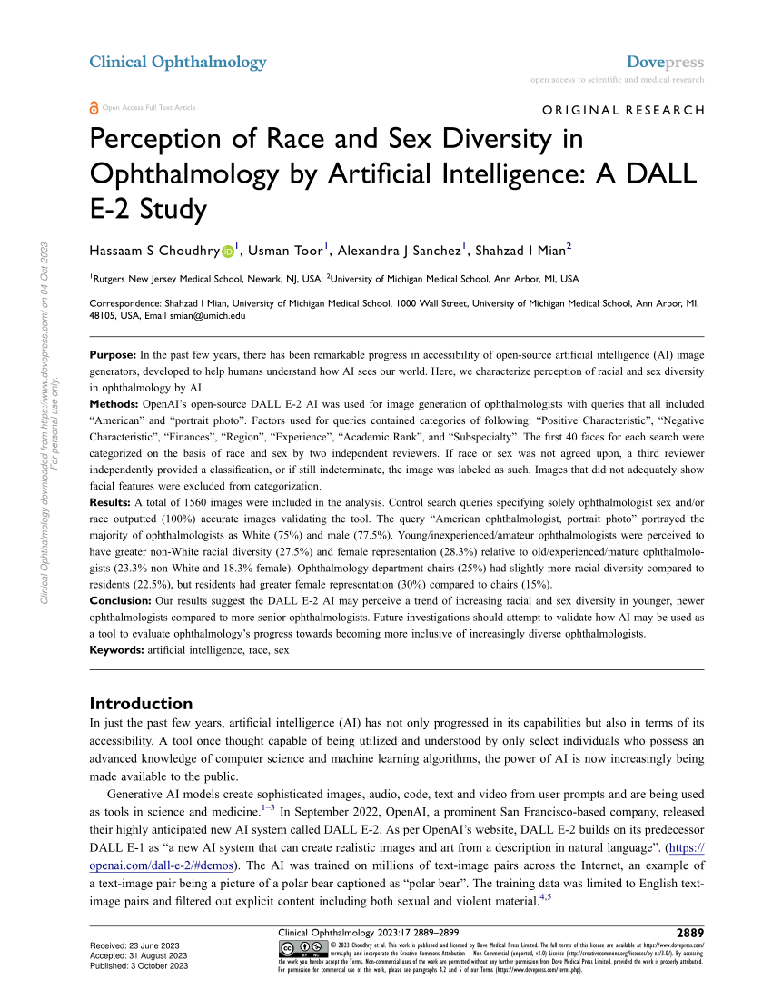 Pdf Perception Of Race And Sex Diversity In Ophthalmology By Artificial Intelligence A Dall E 