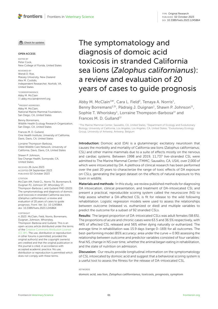 (PDF) The symptomatology and diagnosis of domoic acid toxicosis in