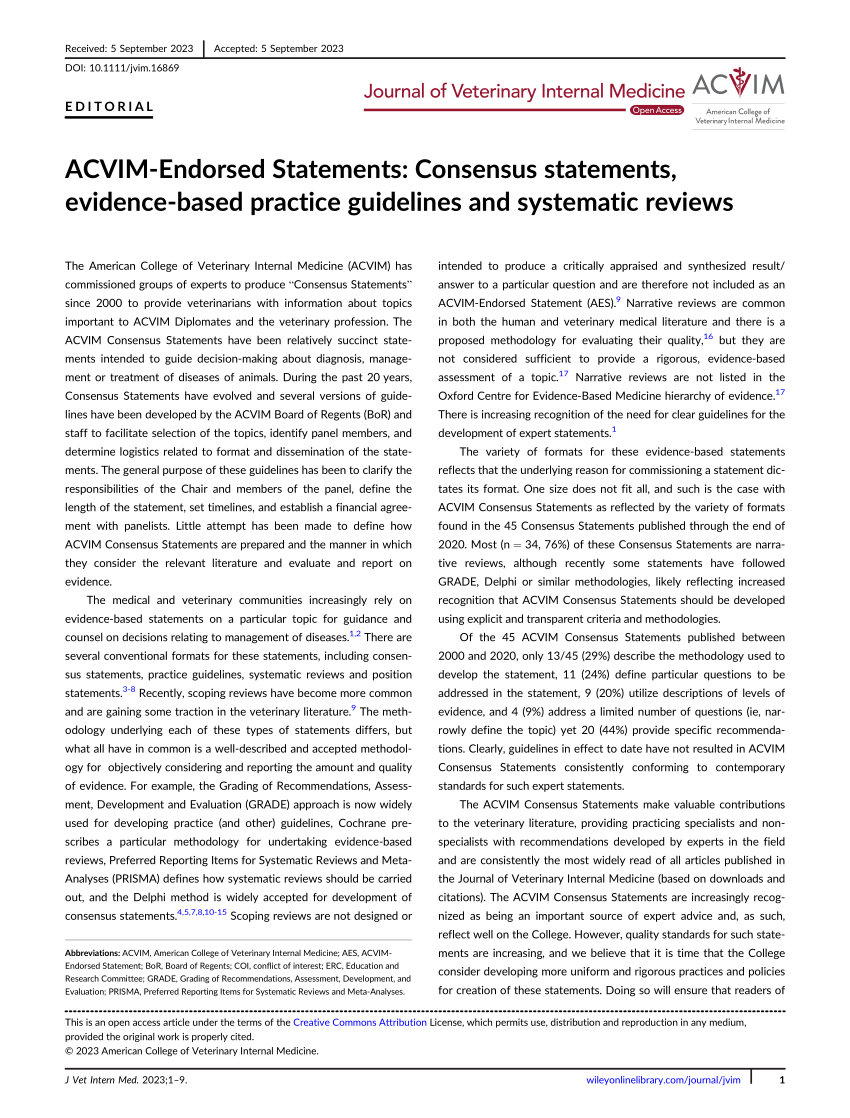 (PDF) ACVIM‐Endorsed Statements Consensus statements, evidence‐based