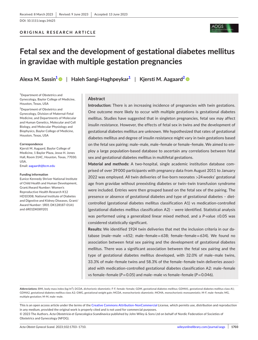 Pdf Fetal Sex And The Development Of Gestational Diabetes Mellitus In Gravidae With Multiple 4624