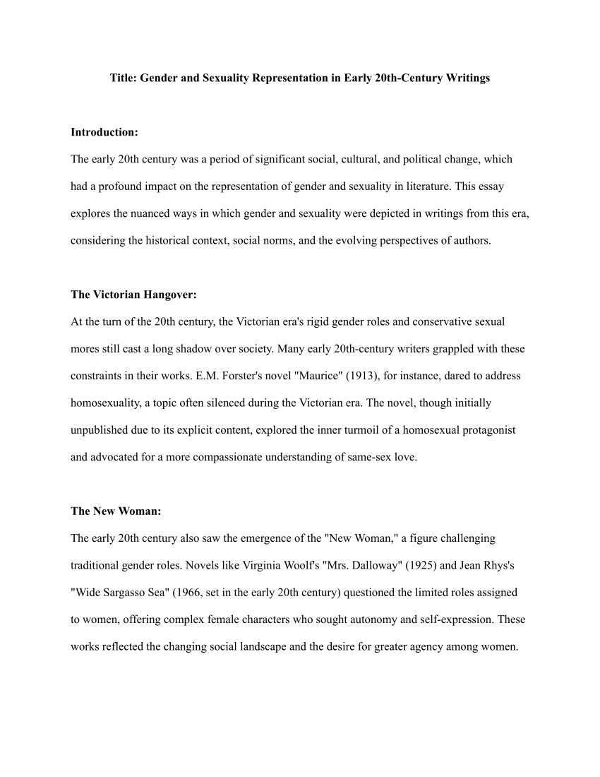 (PDF) Gender and Sexuality Representation in Early 20thCentury Writings