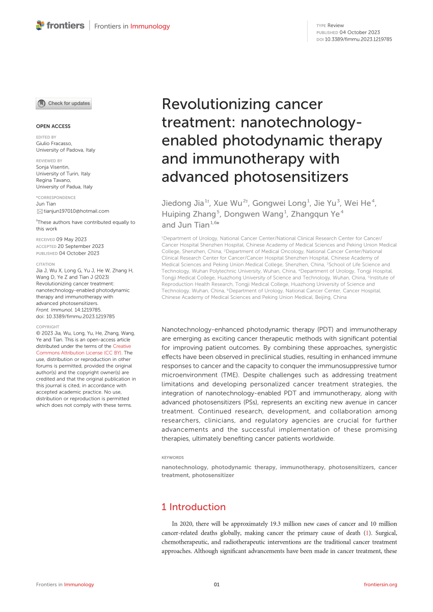PDF Revolutionizing Cancer Treatment Nanotechnology Enabled Photodynamic Therapy And