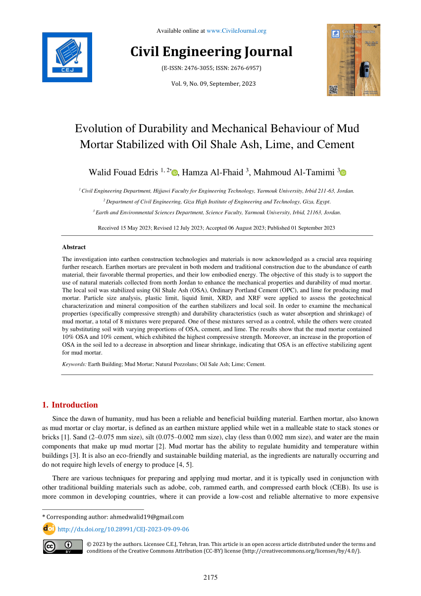 (PDF) Evolution of Durability and Mechanical Behaviour of Mud Mortar ...