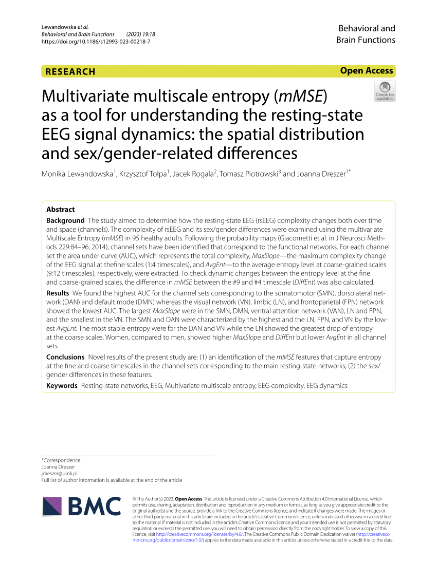 Pdf Multivariate Multiscale Entropy Mmse As A Tool For Understanding The Resting State Eeg 5166