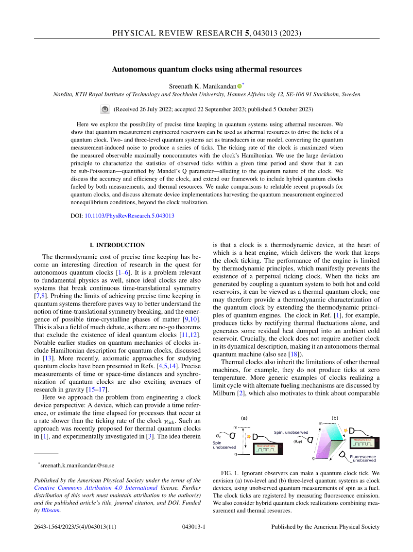 (PDF) Autonomous quantum clocks using athermal resources