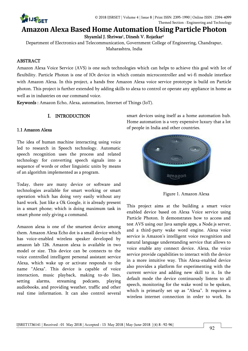 PDF) IJSRET1736141   Alexa Based Home Automation Using Particle  Photon
