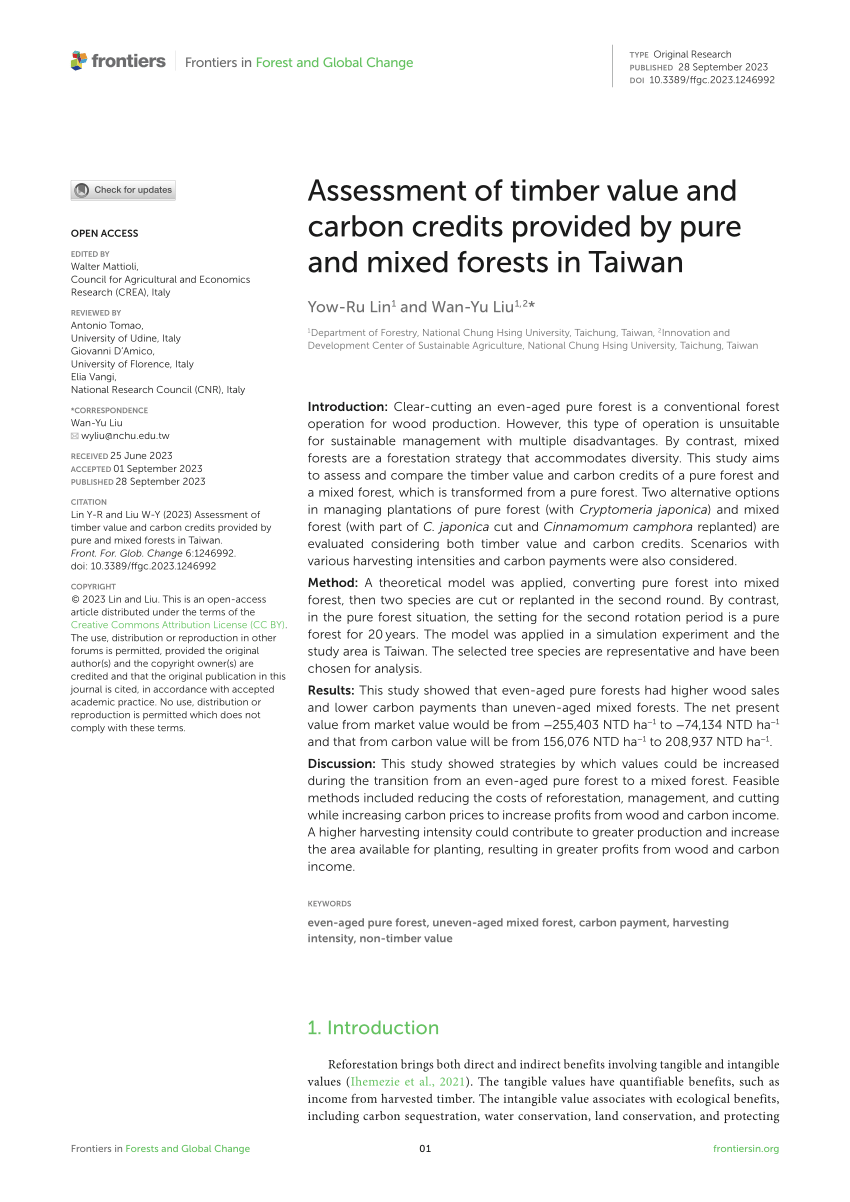PDF) Assessment of timber value and carbon credits provided by