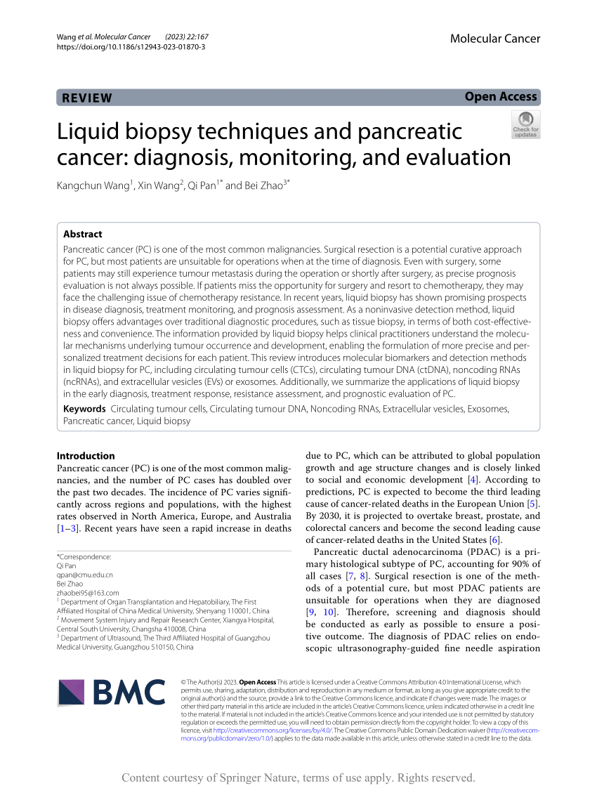 Pdf Liquid Biopsy Techniques And Pancreatic Cancer Diagnosis Monitoring And Evaluation 