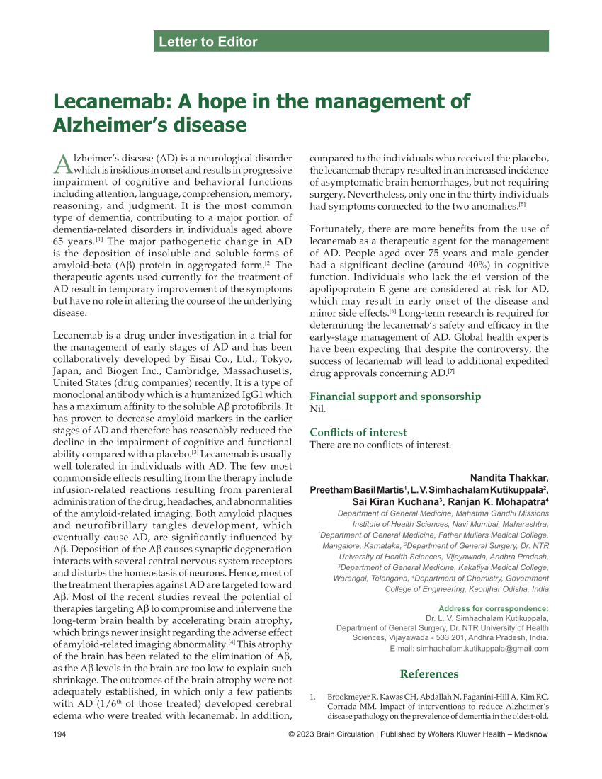 PDF Lecanemab A hope in the management of Alzheimer s disease