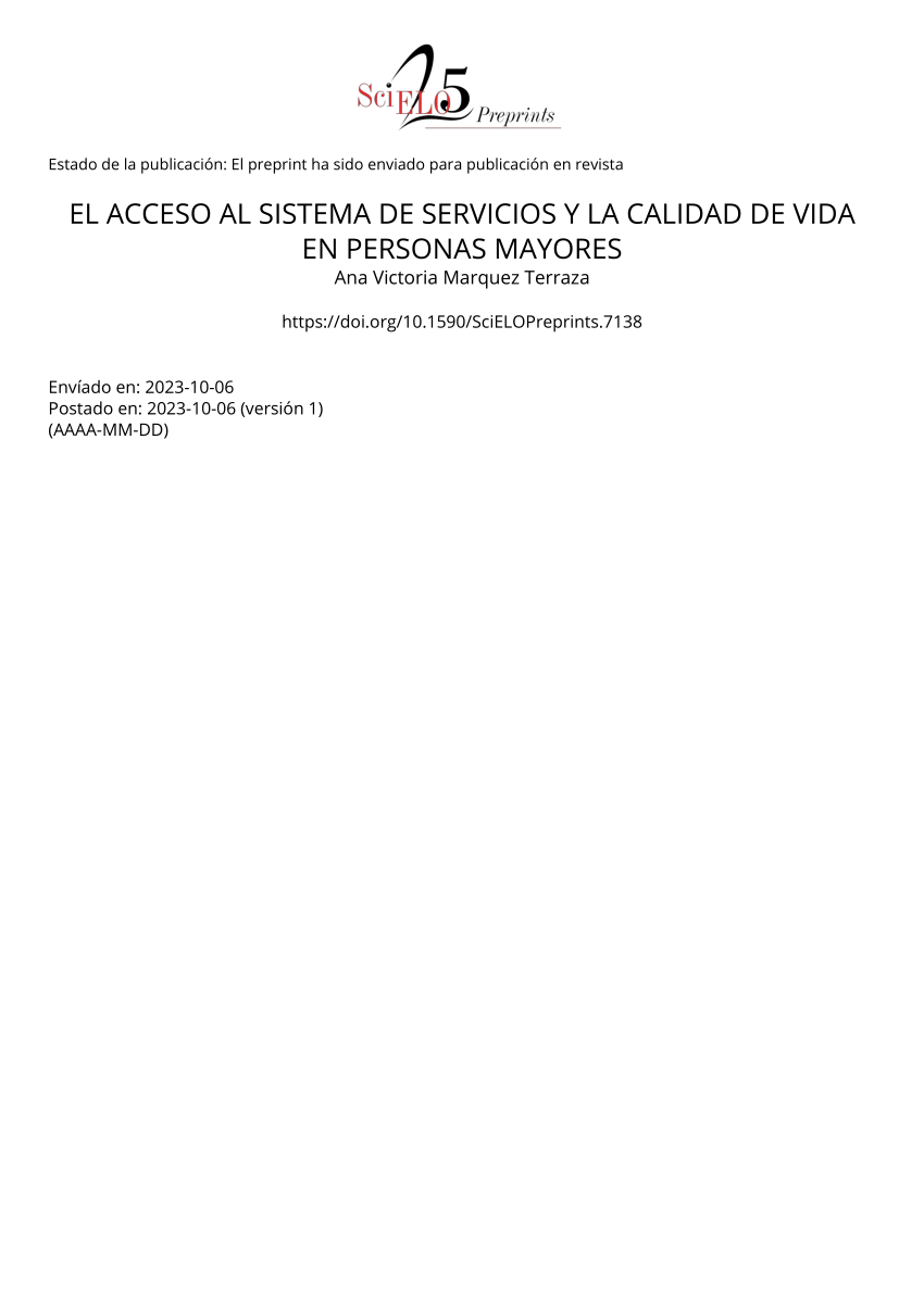 Pdf El Acceso Al Sistema De Servicios Y La Calidad De Vida En Personas Mayores 6552