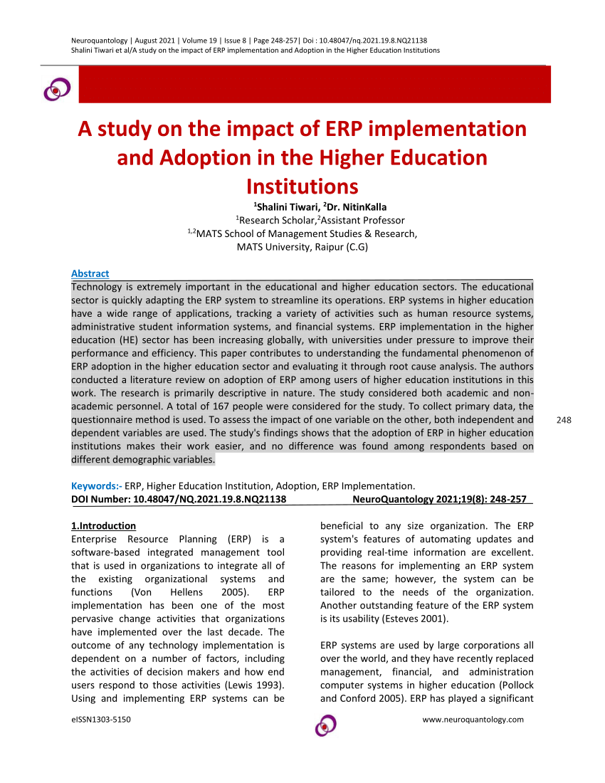 (PDF) A study on the impact of ERP implementation and Adoption in the ...