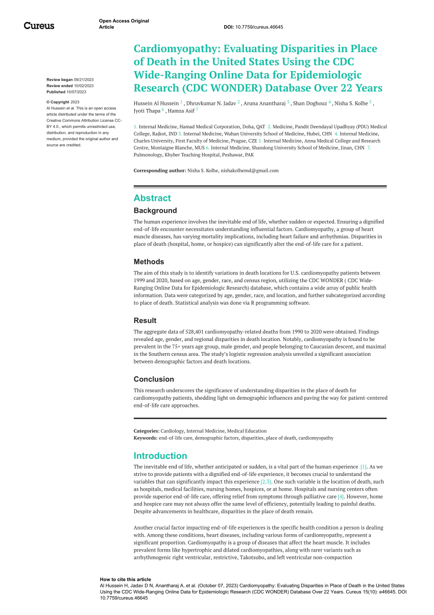 (PDF) Cardiomyopathy Evaluating Disparities in Place of Death in the