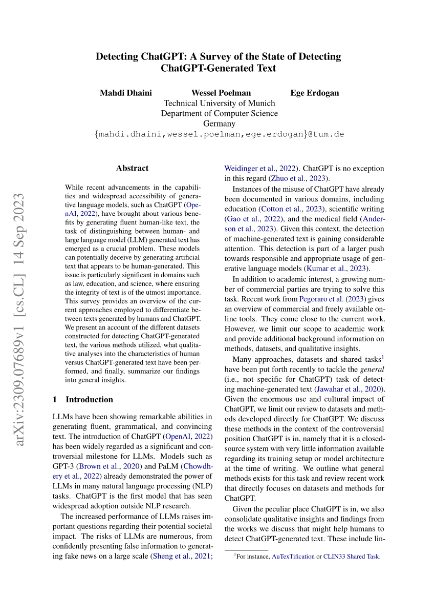 Pdf Detecting Chatgpt A Survey Of The State Of Detecting Chatgpt Generated Text 2399