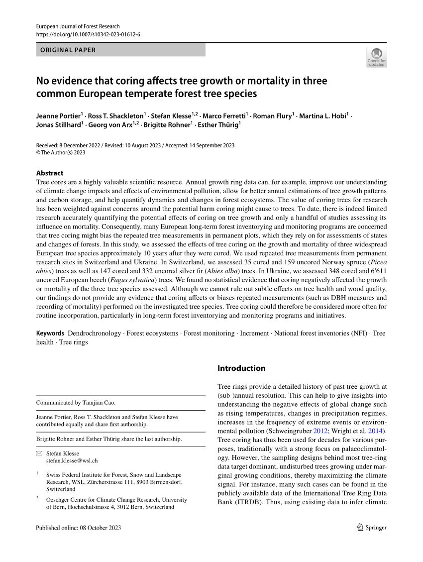 (PDF) No evidence that coring affects tree growth or mortality in three ...
