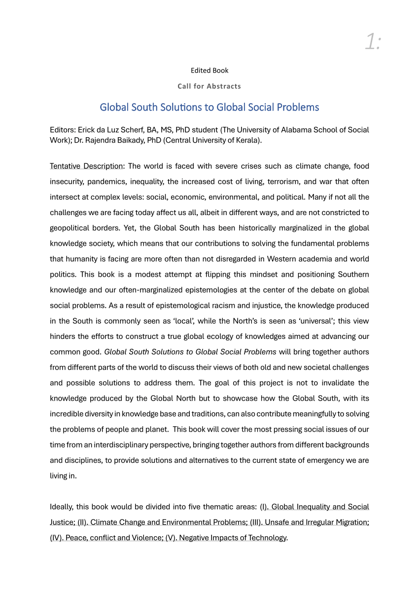 (PDF) Edited Book Call for Abstracts "Global South Solutions to Global