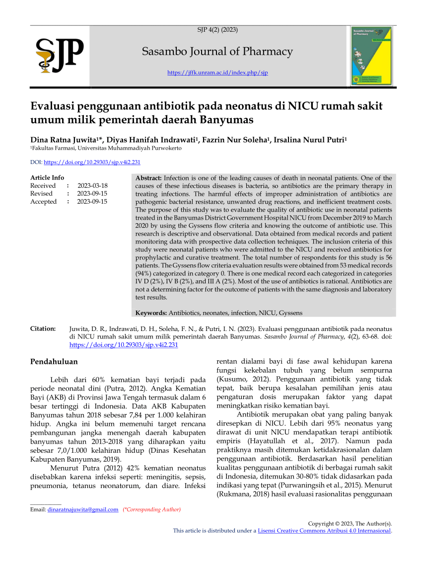 Pdf Evaluasi Penggunaan Antibiotik Pada Neonatus Di Nicu Rumah Sakit Umum Milik Pemerintah 8274