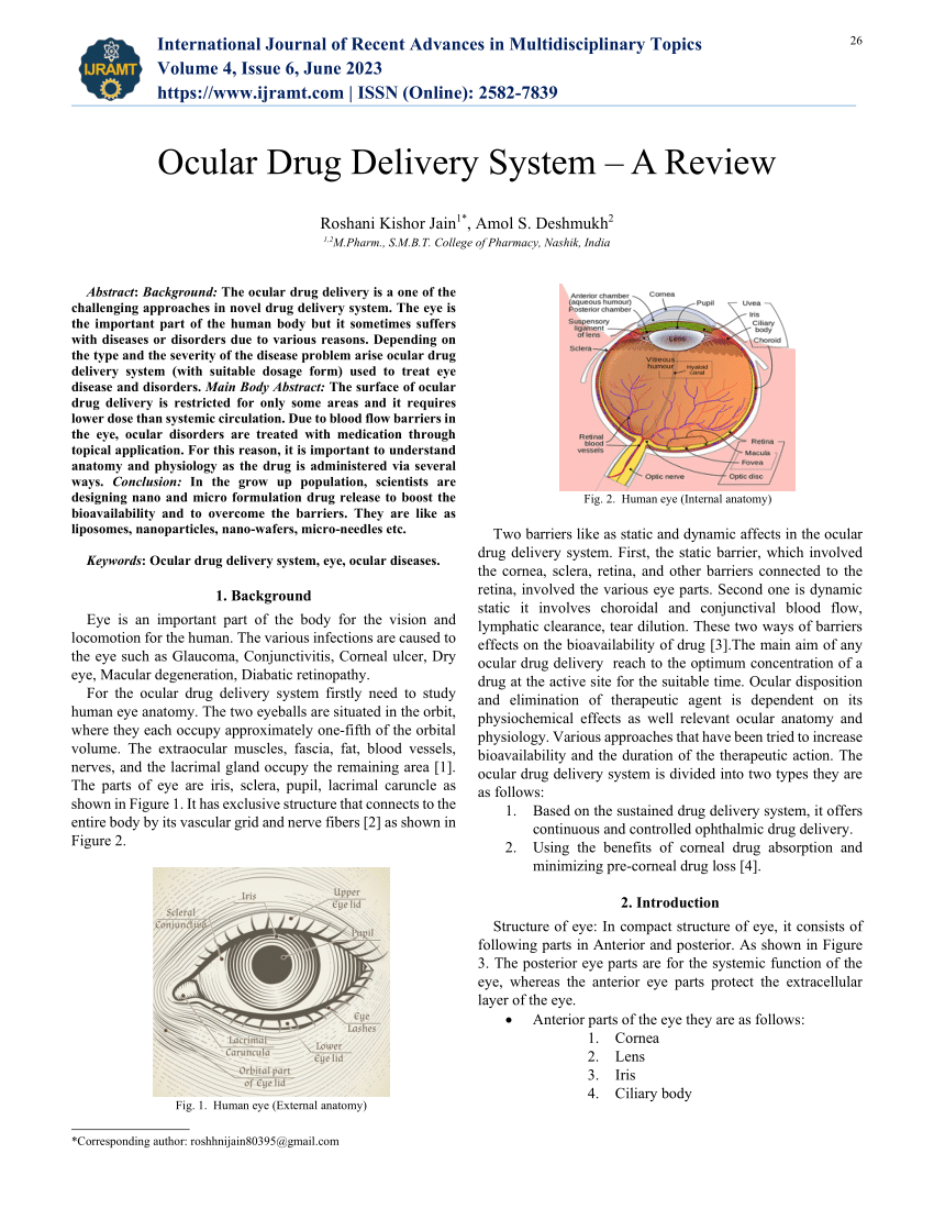 research paper on ocular drug delivery system