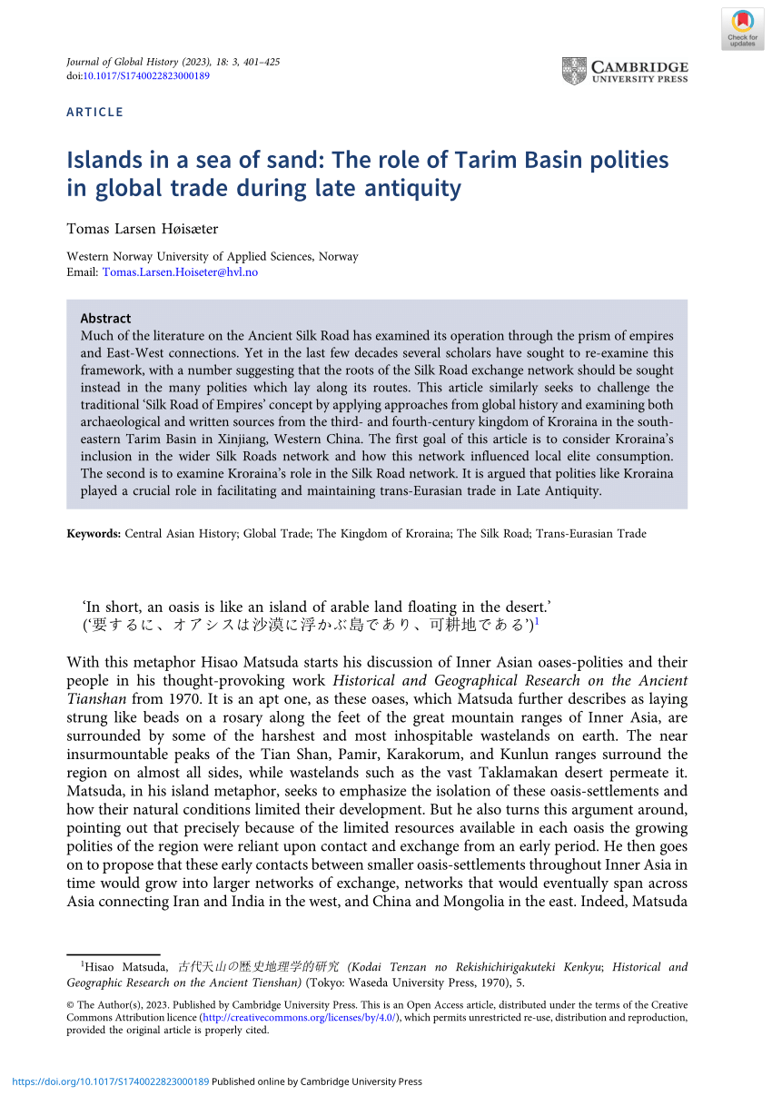 PDF) Islands in a sea of sand: The role of Tarim Basin polities in global  trade during late antiquity