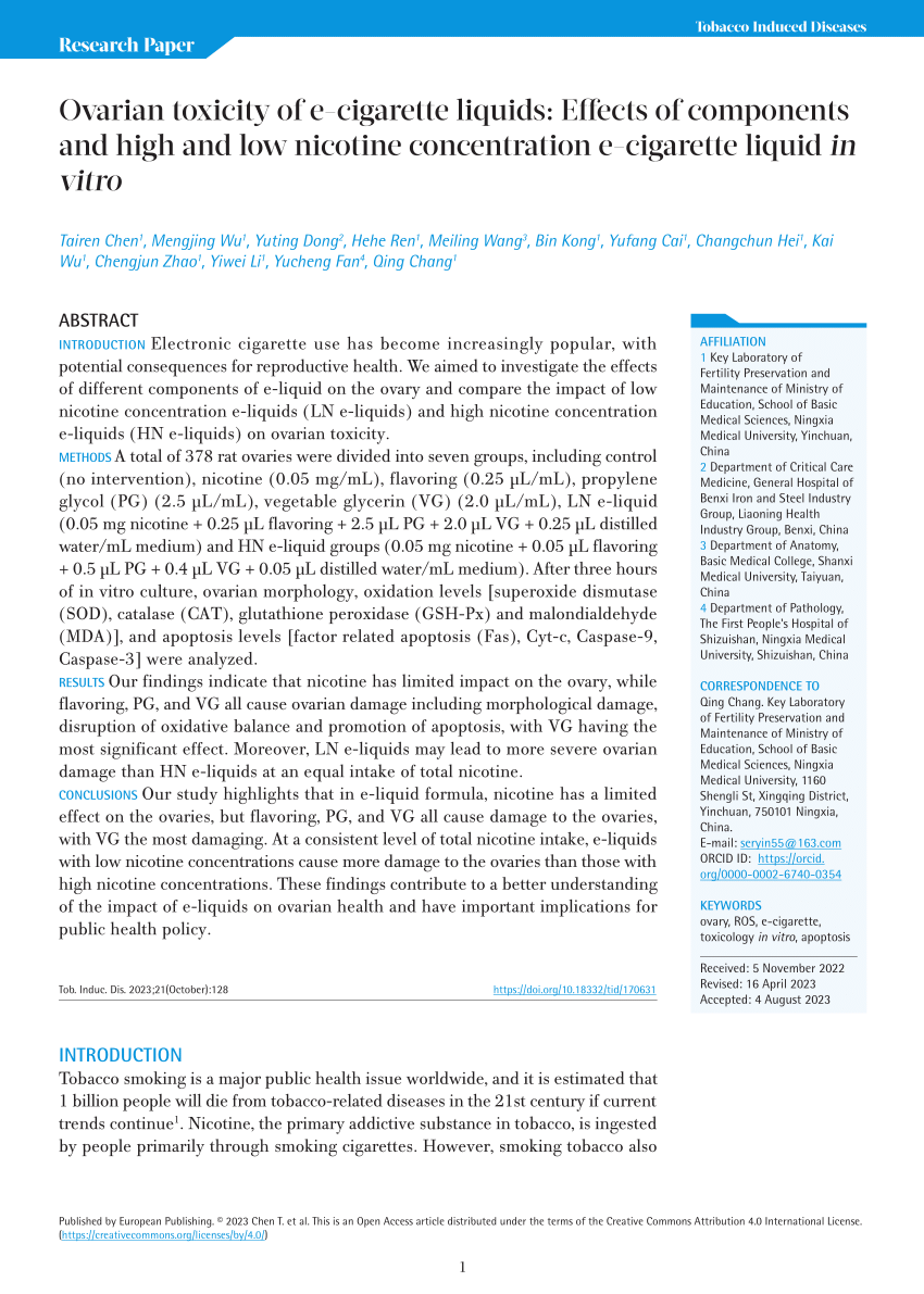 PDF) Ovarian toxicity of e-cigarette liquids: Effects of