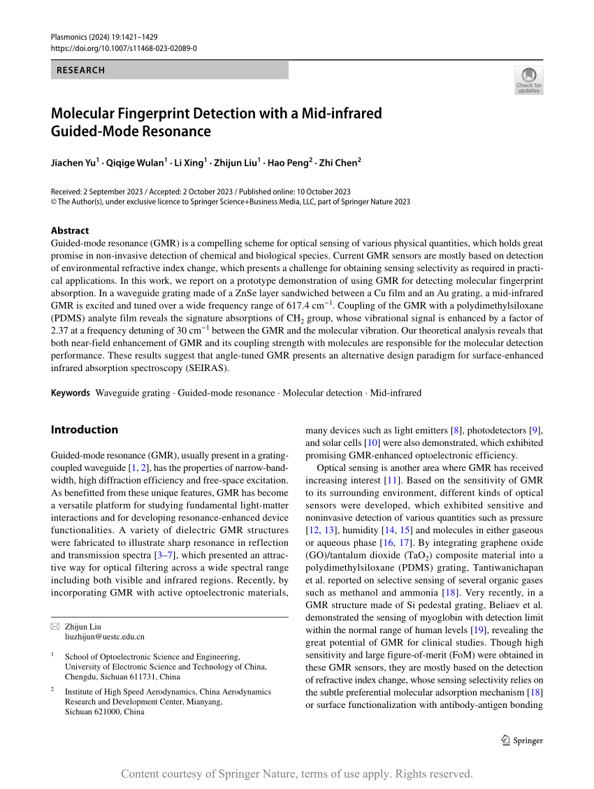 Molecular Fingerprint Detection with a Mid-infrared Guided-Mode Resonance