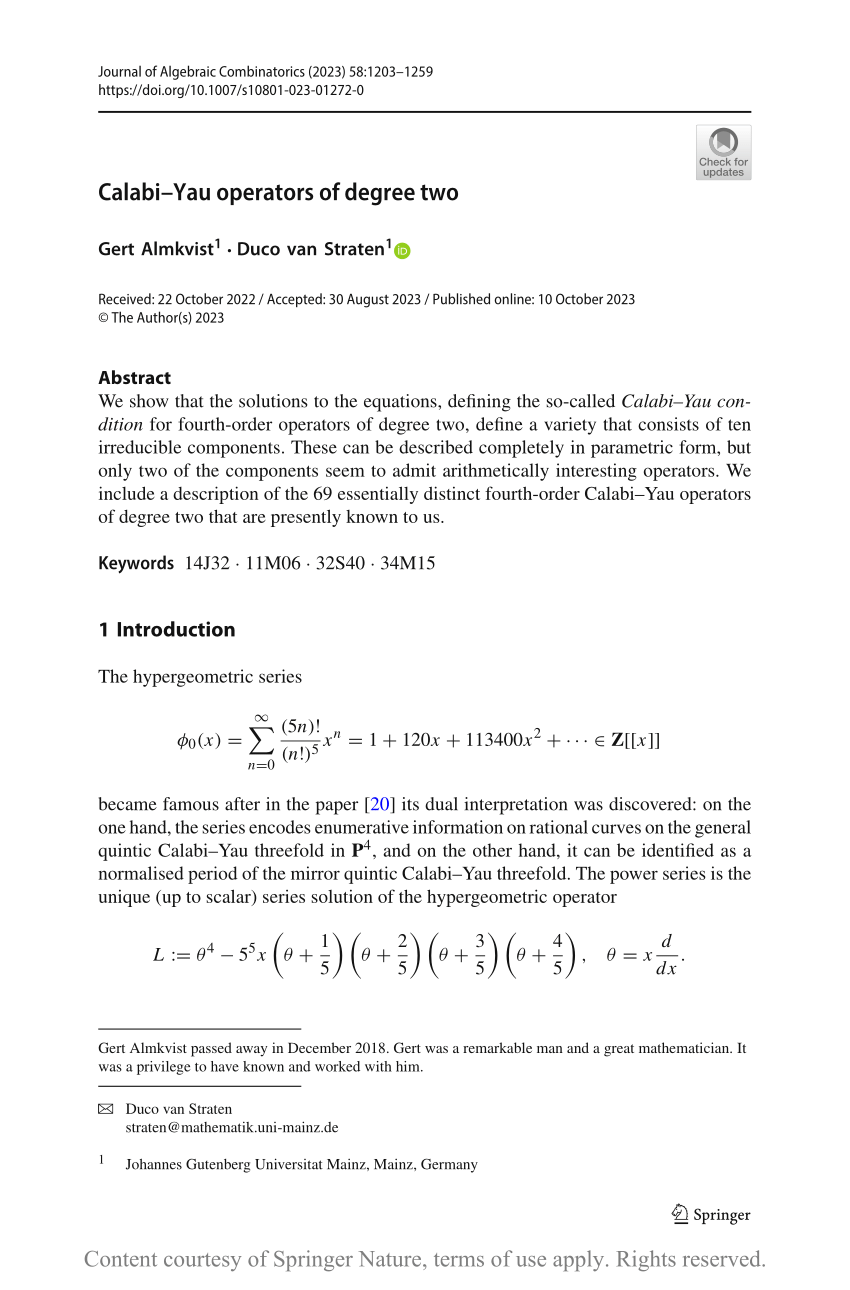 PDF) Calabi–Yau operators of degree two