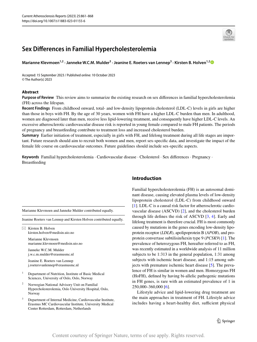 Pdf Sex Differences In Familial Hypercholesterolemia 1508