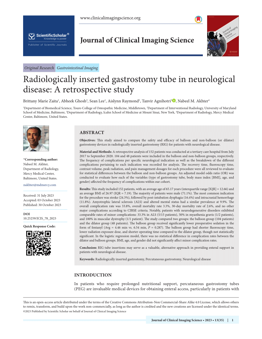 PDF Radiologically Inserted Gastrostomy Tube in Neurological  