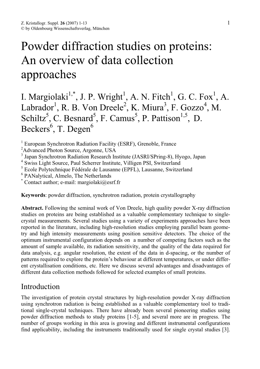 Pdf Powder Diffraction Studies On Proteins An Overview Of Data Collection Approaches