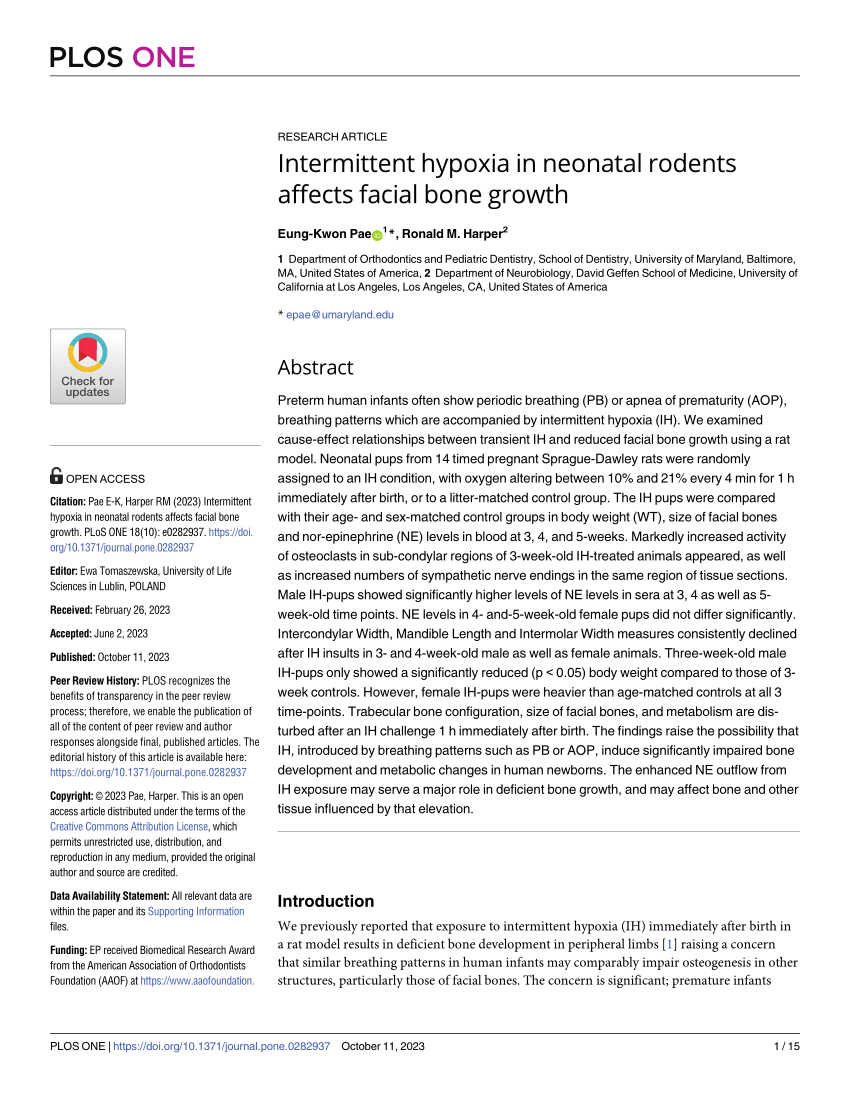 Pdf Intermittent Hypoxia In Neonatal Rodents Affects Facial Bone Growth 8946