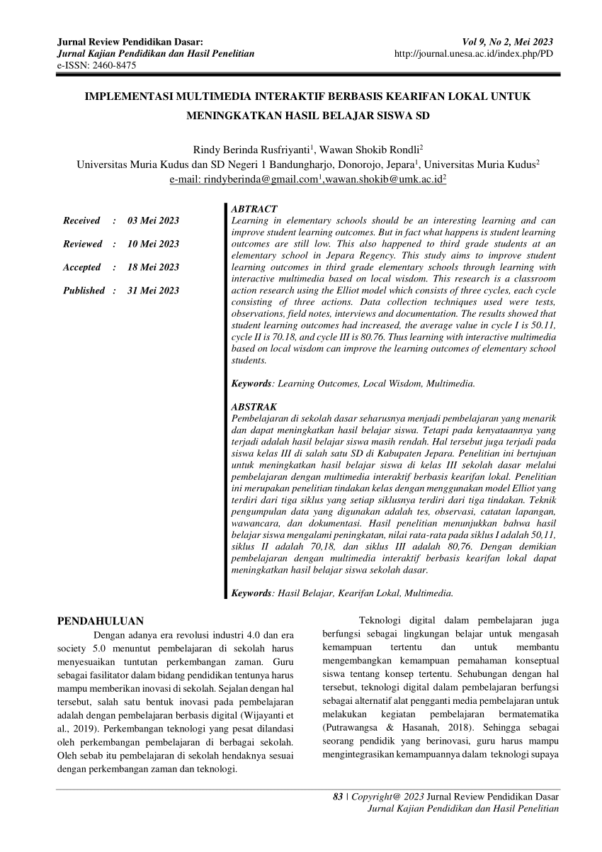 Pdf Implementasi Multimedia Interaktif Berbasis Kearifan Lokal Untuk