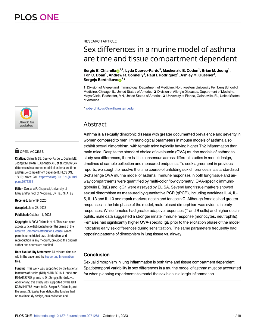 Pdf Sex Differences In A Murine Model Of Asthma Are Time And Tissue