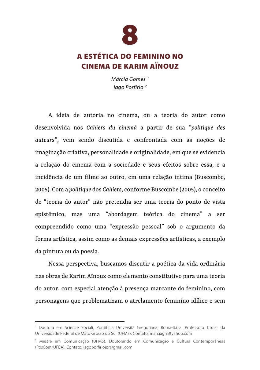 PDF) A ESTÉTICA DO FEMININO NO CINEMA DE KARIM AÏNOUZ