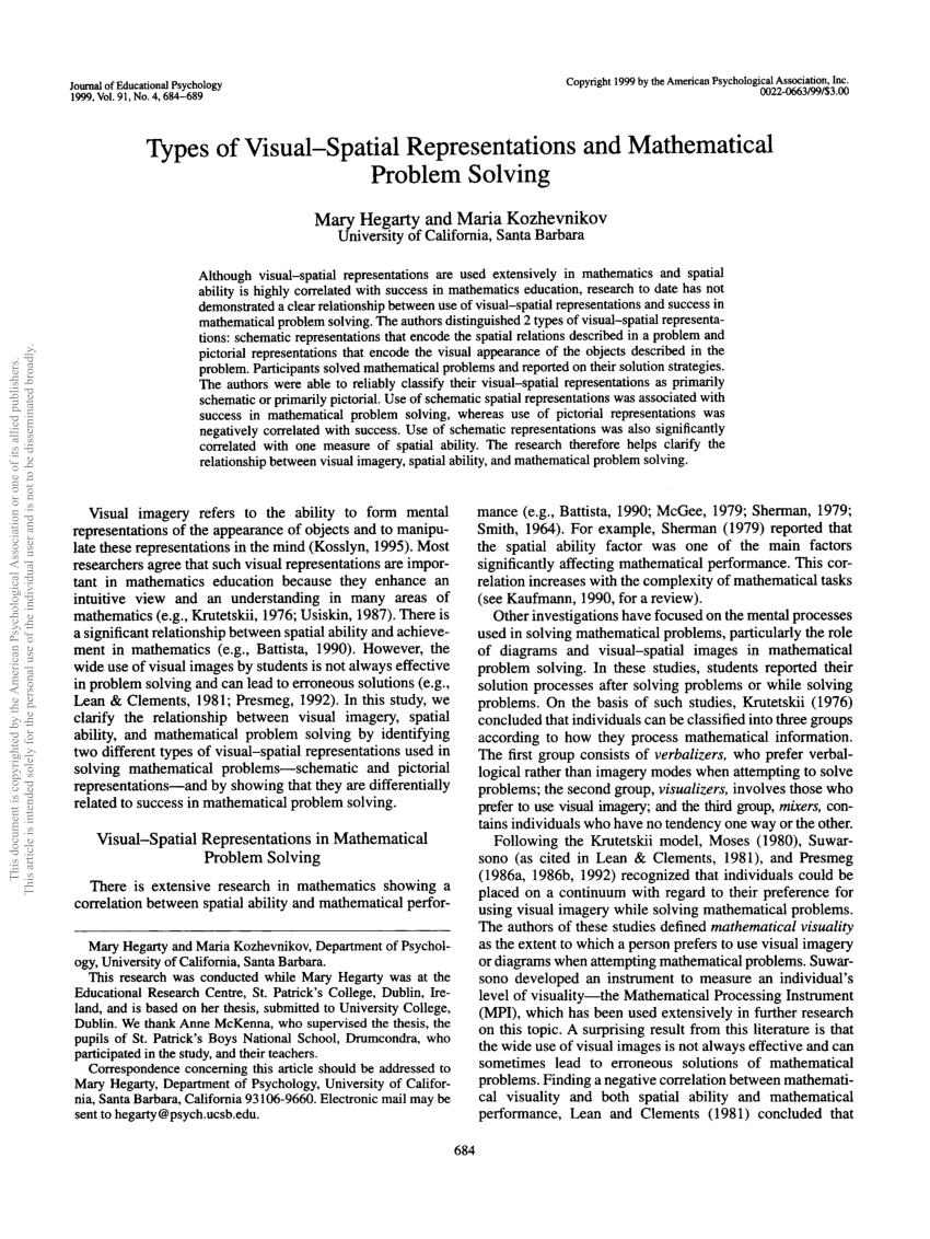 types of visual spatial representations and mathematical problem solving