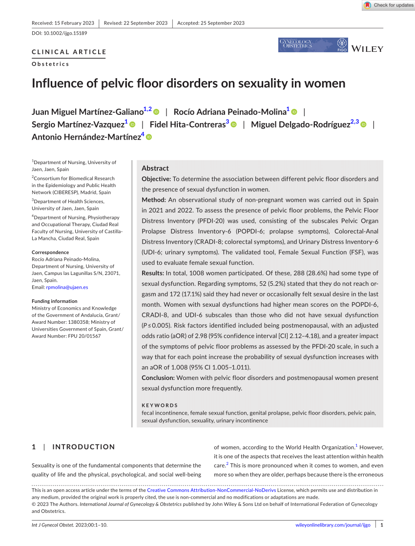 Pdf Influence Of Pelvic Floor Disorders On Sexuality In Women 