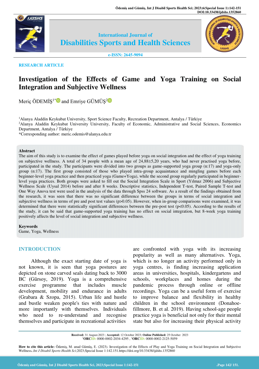 PDF Investigation of the Effects of Game and Yoga Training on  