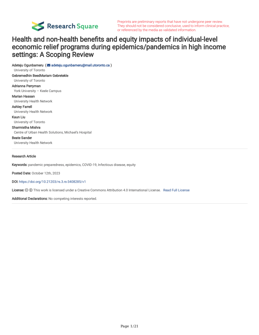 (PDF) Health and nonhealth benefits and equity impacts of individual