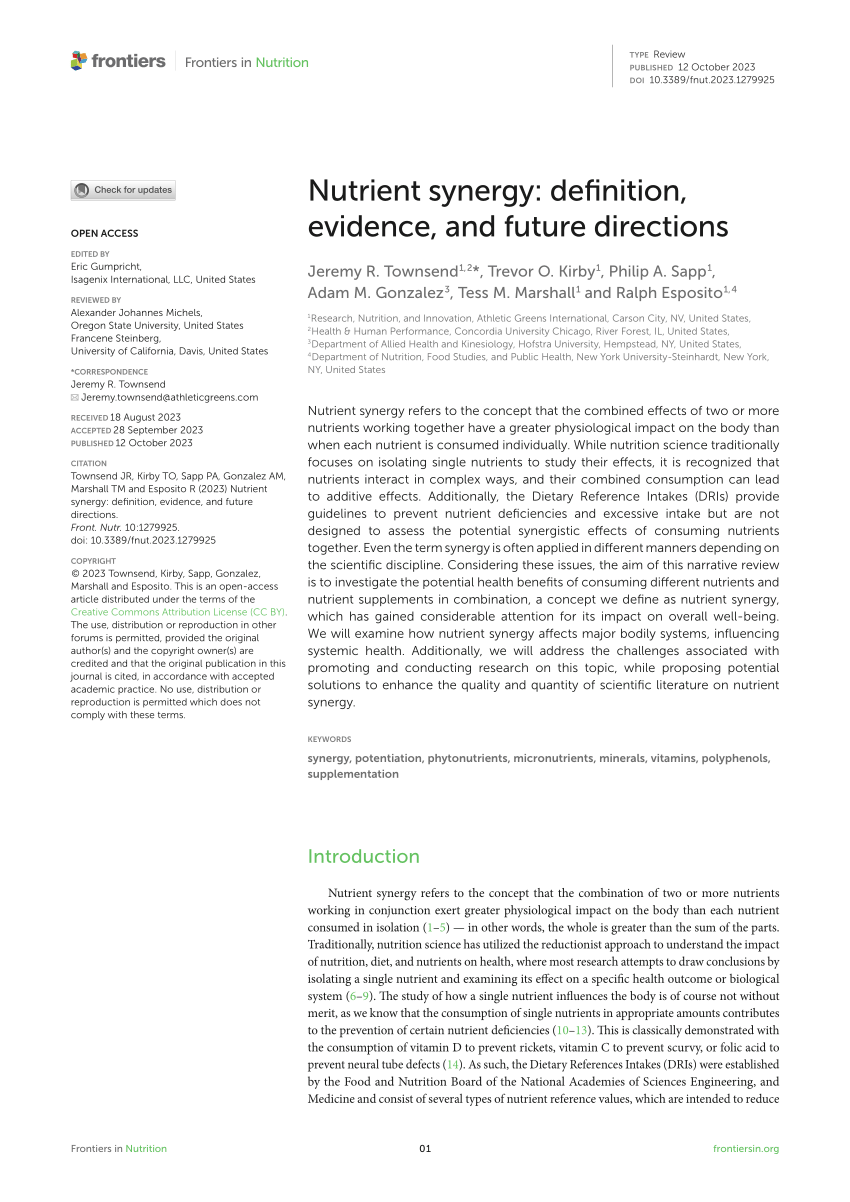 Frontiers  Nutrient synergy: definition, evidence, and future directions