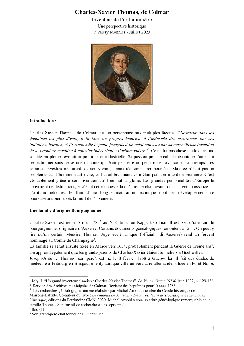 PDF) Charles-Xavier Thomas, de Colmar (1785-1870) : inventeur de l