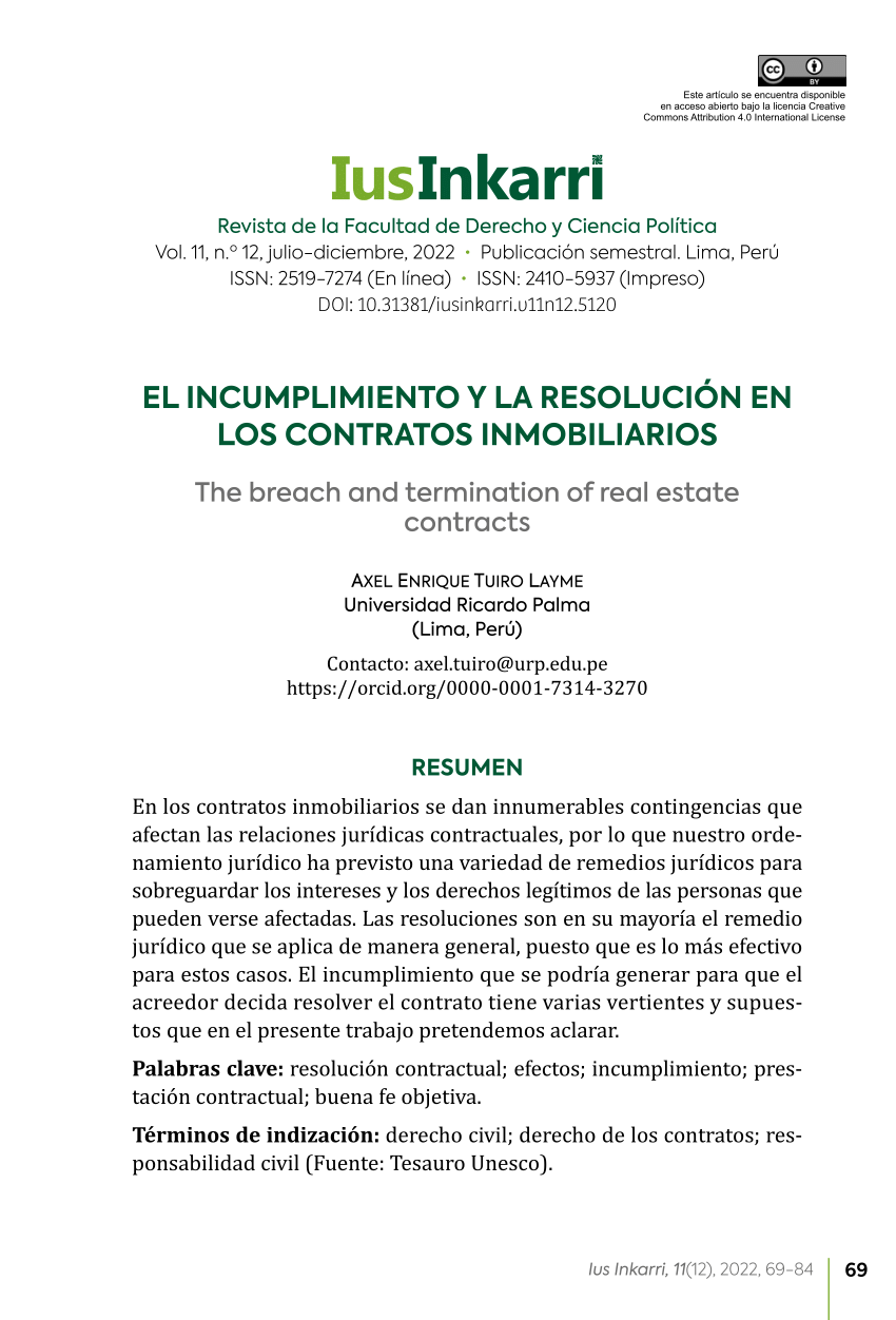 Pdf El Incumplimiento Y La Resolución En Los Contratos Inmobiliarios 8214