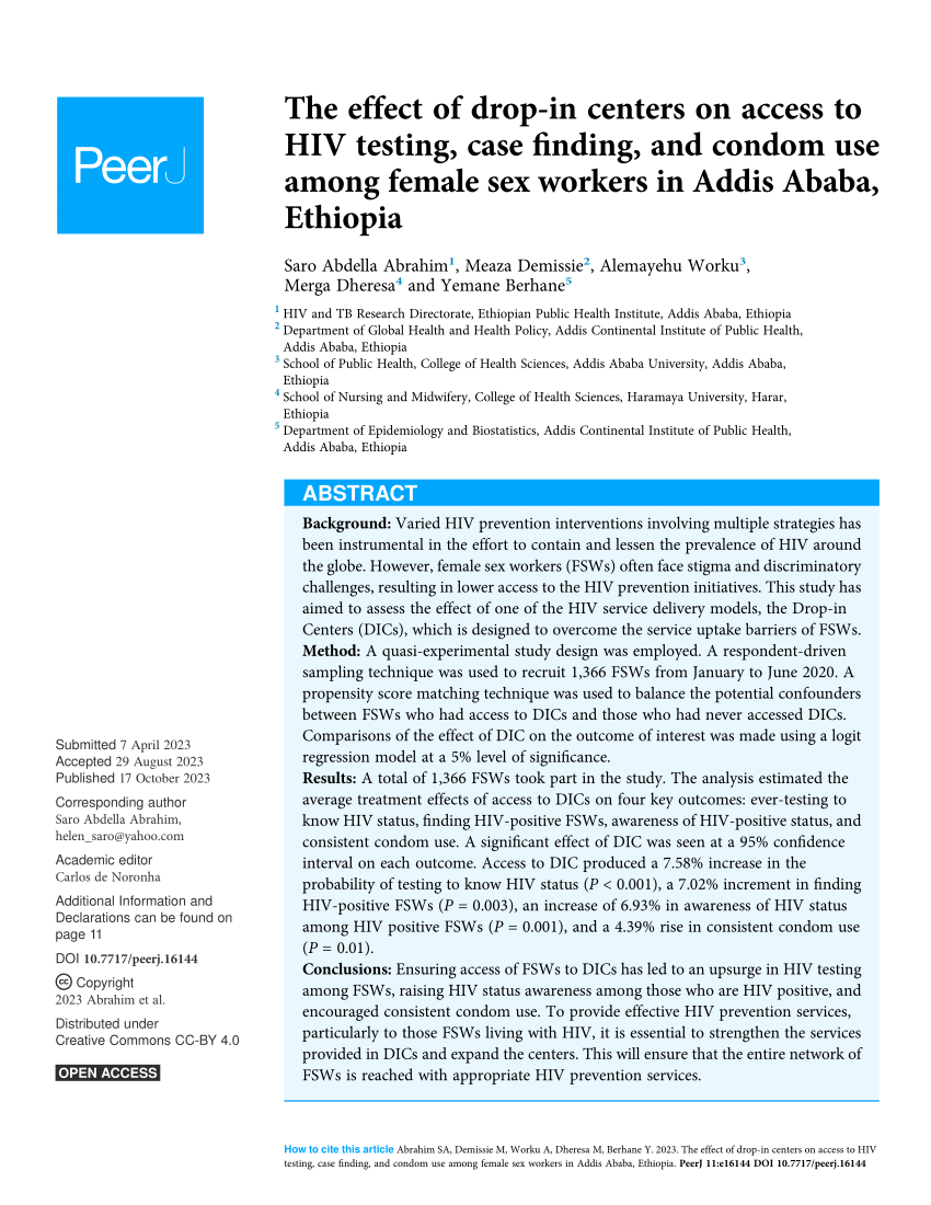 Pdf The Effect Of Drop In Centers On Access To Hiv Testing Case Finding And Condom Use Among 0732