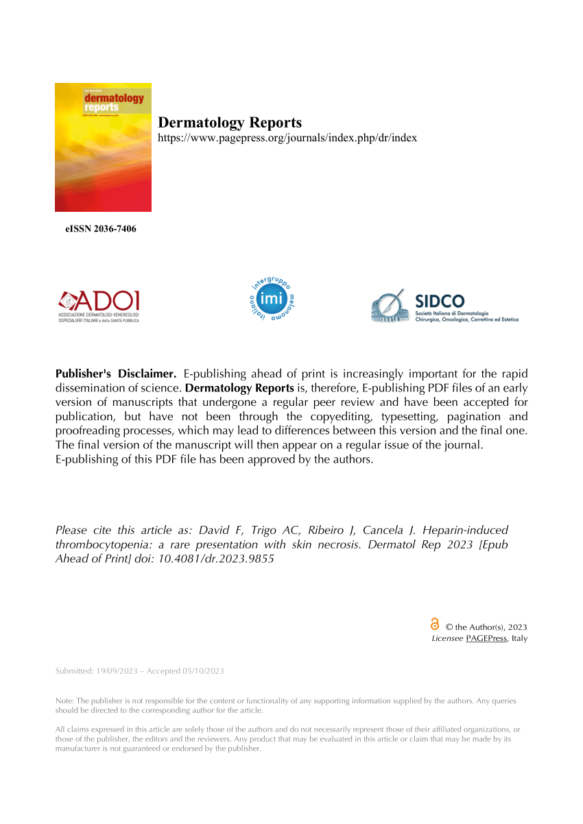 (PDF) Heparin-induced thrombocytopenia: a rare presentation with skin ...