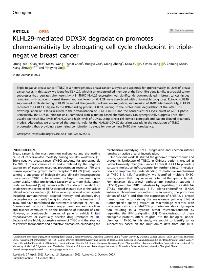 (PDF) KLHL29mediated DDX3X degradation promotes chemosensitivity by