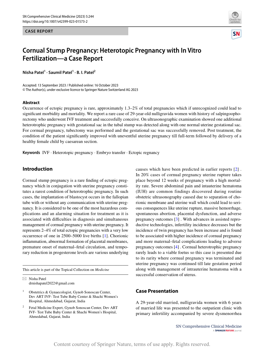 Cornual Stump Pregnancy Heterotopic Pregnancy With In Vitro