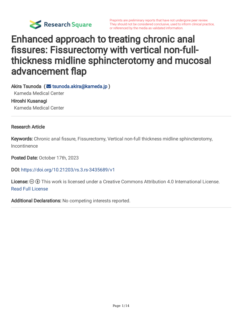 Pdf Enhanced Approach To Treating Chronic Anal Fissures Fissurectomy With Vertical Non Full 