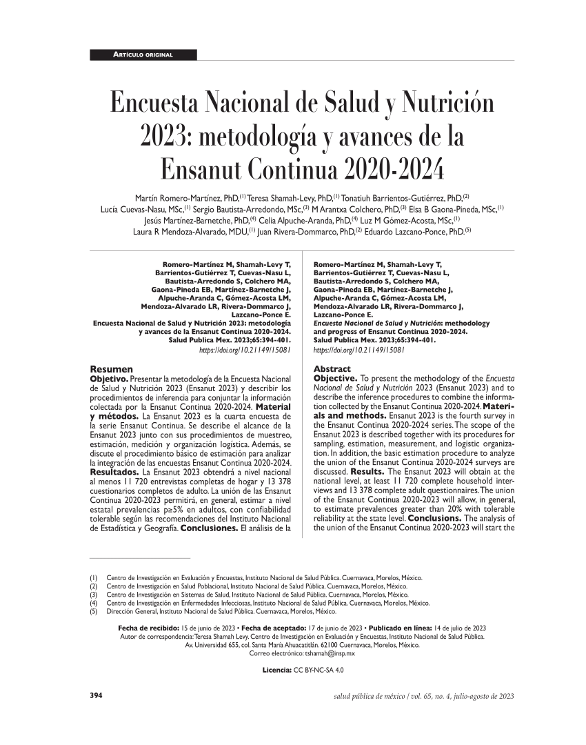 (PDF) Encuesta Nacional de Salud y Nutrición 2023 metodología y