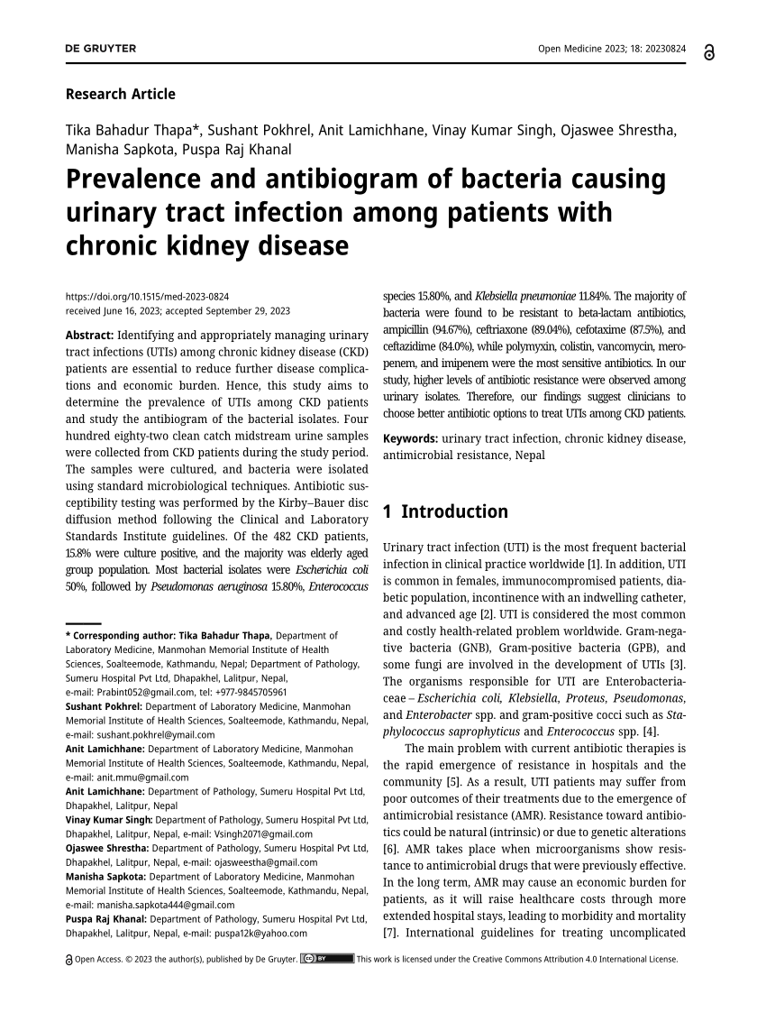 Pdf Prevalence And Antibiogram Of Bacteria Causing Urinary Tract Infection Among Patients With 2382