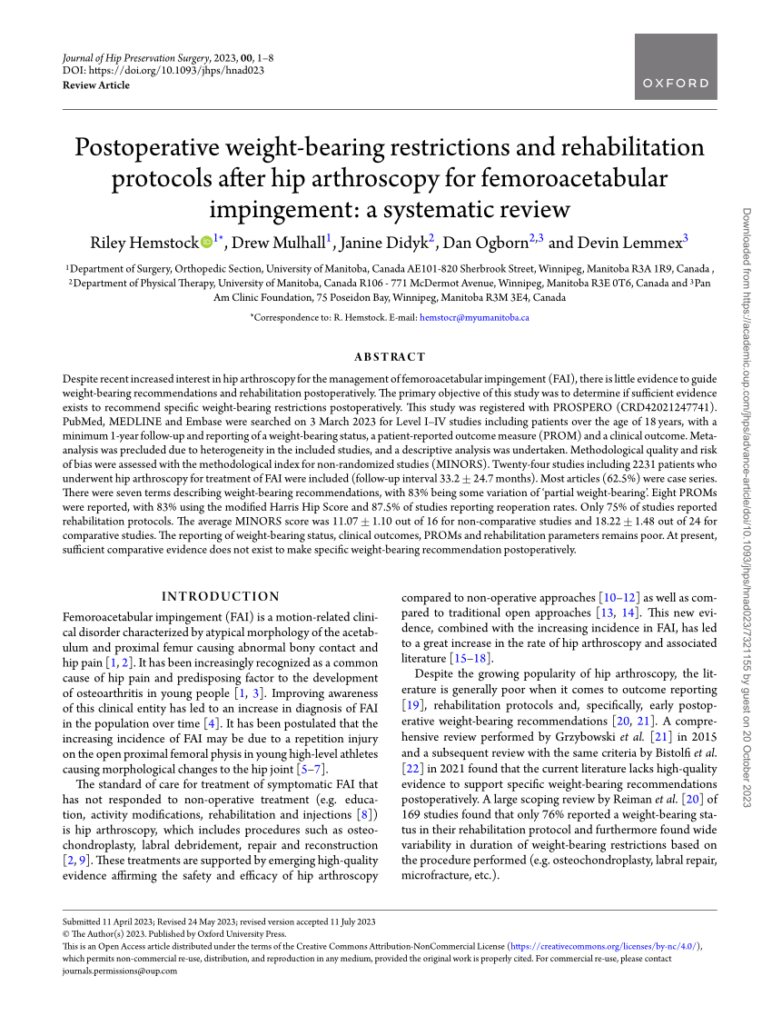 Pdf Postoperative Weight Bearing Restrictions And Rehabilitation Protocols After Hip 7217