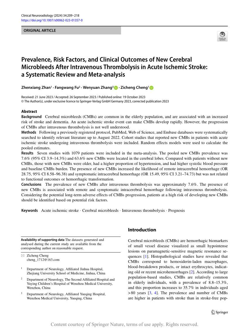 Prevalence Risk Factors And Clinical Outcomes Of New Cerebral Microbleeds After Intravenous