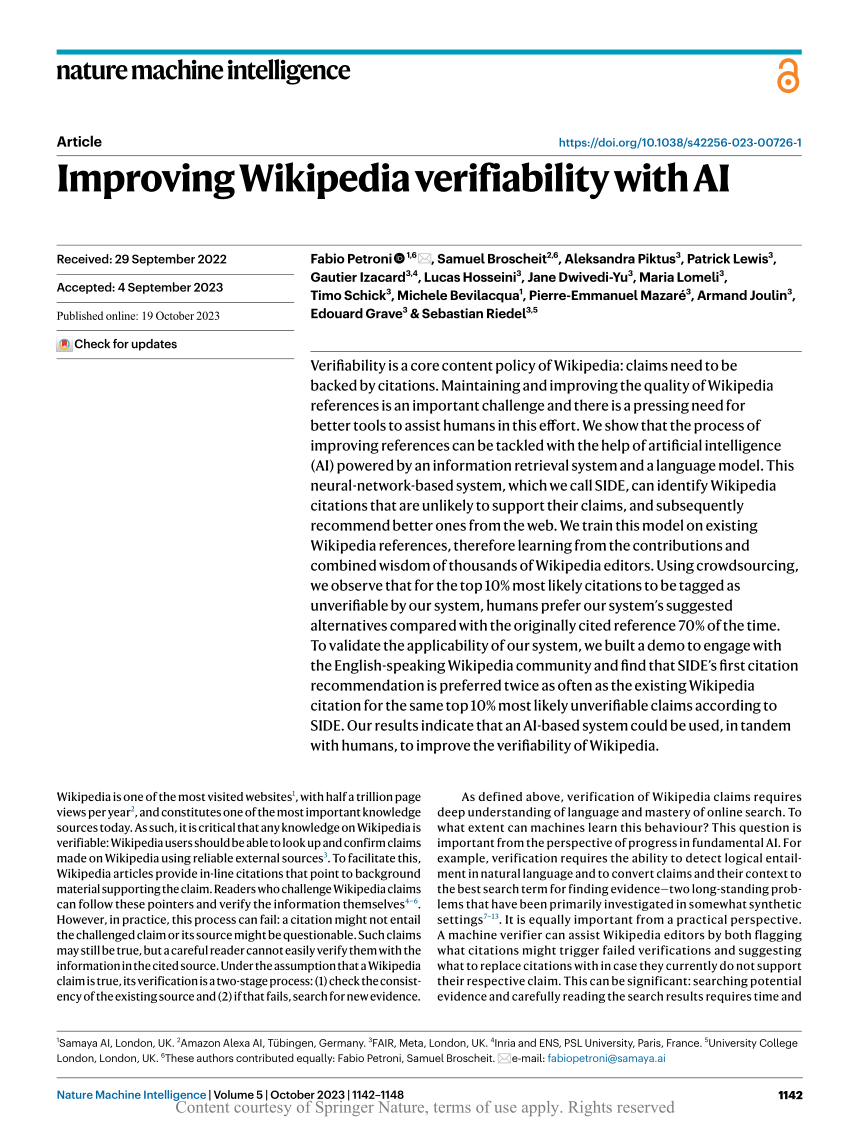 Improving Wikipedia verifiability with AI