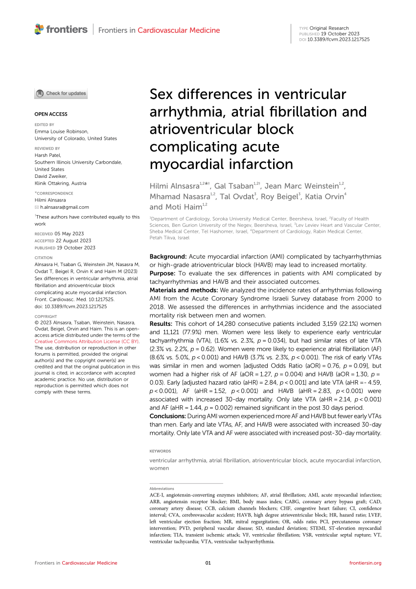 Pdf Sex Differences In Ventricular Arrhythmia Atrial Fibrillation And Atrioventricular Block